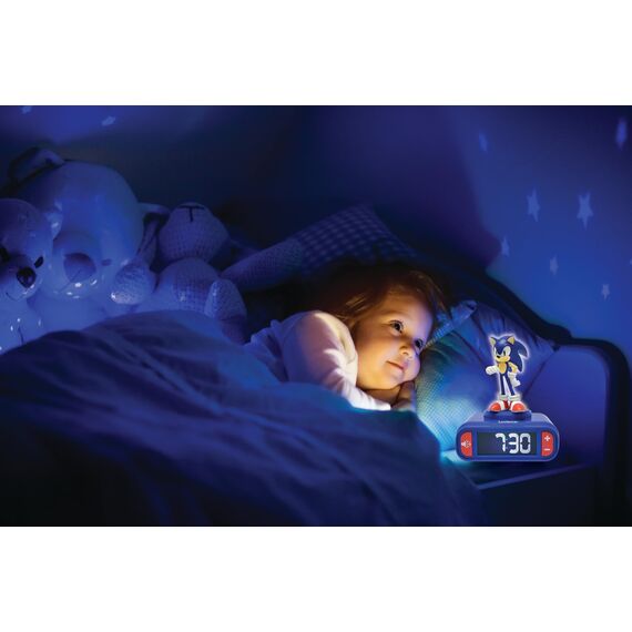 Lexibook, Sonic The Hedgehog, Sonic Nachtlicht-Wecker, Klänge und Melodien, Hintergrundbeleuchtetes LCD-Display, Leuchtend, Snooze, Blau, RL800SN