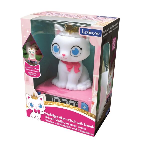 Lexibook - Wecker mit Nachtlicht Kätzchen, Kätzchen-Digitalwecker für Kinder mit Nachtlicht Snooze, Kinderuhr, leuchtendes Katze, Rosa Weiß - RL800KTLXB