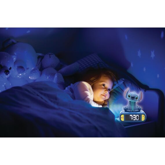 Lexibook, Disney Stitch, Nachtwecker, Sounds und Melodien, hintergrundbeleuchtetes LCD-Display, beleuchtet, Schlummerfunktion, Blau, RL800D