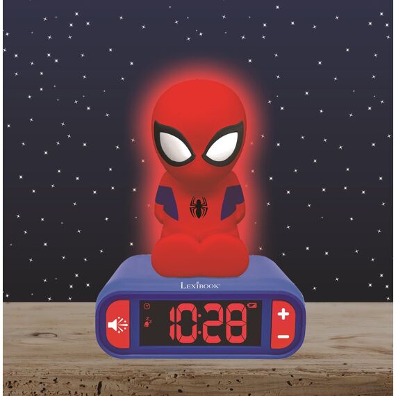Lexibook - Wecker mit Nachtlicht und Spiderman Klingeltönen Spider-Man-Digitalwecker für Kinder mit Nachtlicht und Snooze, Kinderuhr, leuchtendes Blau Farbe - RL800SPLXB