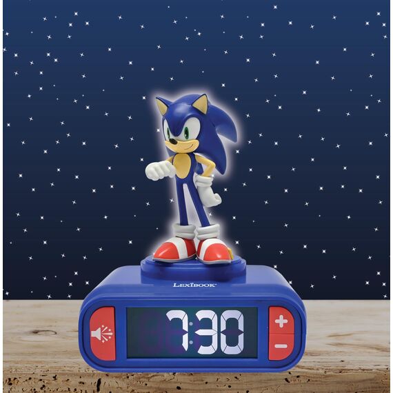 Lexibook, Sonic The Hedgehog, Sonic Nachtlicht-Wecker, Klänge und Melodien, Hintergrundbeleuchtetes LCD-Display, Leuchtend, Snooze, Blau, RL800SN