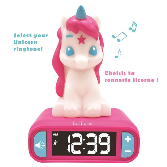 Lexibook, Einhorn, Nachtwecker, Sounds und Melodien, LCD-Hintergrundbeleuchtung, Leuchtanzeige, Schlummerfunktion, Pink, RL800UNI
