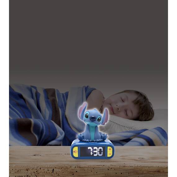 Lexibook, Disney Stitch, Stitch Nachtlicht Wecker, Klänge und Melodien, LCD-Bildschirm mit Hintergrundbeleuchtung, beleuchtet, Schlummerfunktion, Blau, RL800DLXB