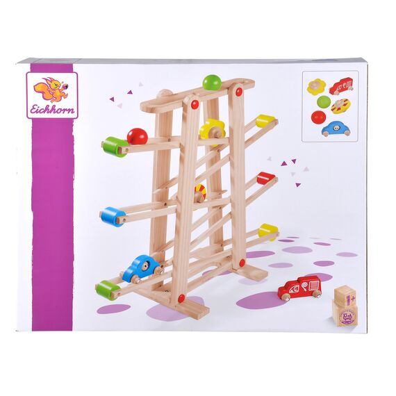 Eichhorn 100002029 Große Rollbahn aus Kiefernholz, 7-teilig, mit 6 Rollelementen, Kugelbahn für Kinder ab 1 Jahr, Größe: 67 x 56 cm