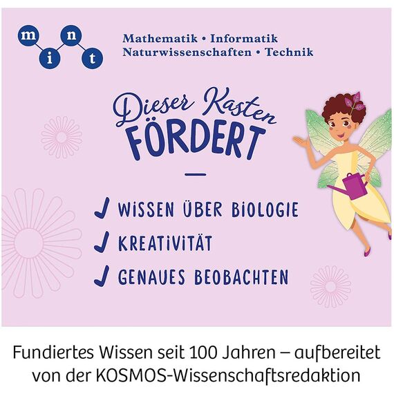 KOSMOS 632144 Feen-Garten, Züchte EIN Zauberhaftes duftendes Blütenmeer, Pflanz- und Experimentierstation inkl.2 Sorten Saatgut, Experimentierkasten für Kinder ab 6 Jahre