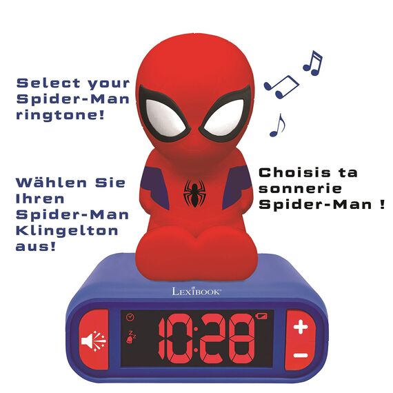 Lexibook, Spider-Man, Nachtwecker, Sounds und Melodien, LCD-Bildschirm mit Hintergrundbeleuchtung, Leuchtanzeige, Schlummerfunktion, Blau/Rot, RL800SP