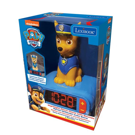 Lexibook - Paw Patrol Wecker mit Nachtlicht und Klingeltönen, Chase-Digitalwecker mit Nachtlicht und Snooze, Uhr, leuchtendes Chase Marshall Hund, Blau/Rot - RL800PALXB