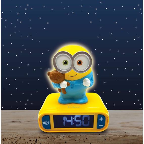 Lexibook - Wecker mit Nachtlicht und Minions Klingeltönen, Bob-Digitalwecker mit Nachtlicht und Snooze, Uhr, leuchtendes Bob, Gelb/Blau - RL800DESLXB