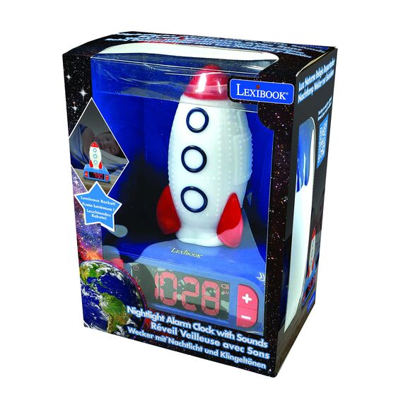 Lexibook, Rocket, Nachtwecker, Sounds und Melodien, LCD-Display mit Hintergrundbeleuchtung, Leuchtanzeige, Schlummerfunktion, Blau, RL800SPC