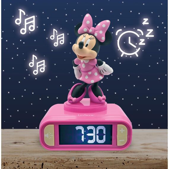 Lexibook, Disney Minnie, Minnie Nachtlicht Wecker, Klänge und Melodien, LCD-Bildschirm mit Hintergrundbeleuchtung, Leuchtend, Snooze, rosa, RL800MNLXB