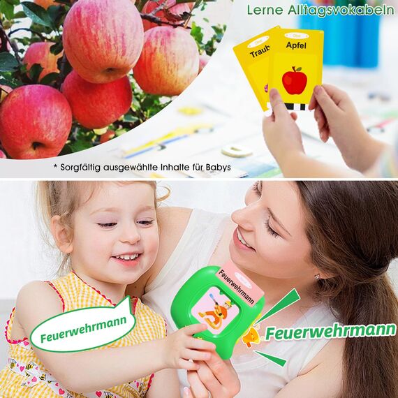 Sprechende Lernkarten Deutsch Lernspielzeug 384 Wörtern Sprechen Lernen Flash Karten Deutsch Lernspiele Sprachspiele Spielzeug ab 2 3 4 5 Jahre, Lernen Alphabet Zahlen Farben Tier Talking Flash Cards
