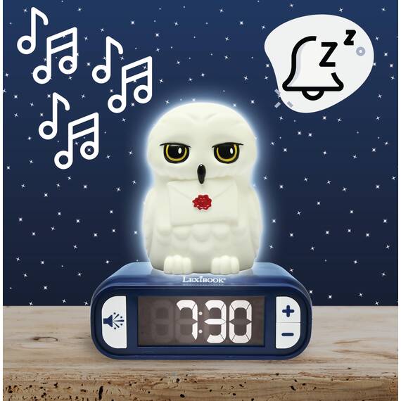 Lexibook, Hedwig, Hedwig Nachtlichtwecker, Klänge und Melodien, hintergrundbeleuchteter LCD-Bildschirm, Leuchtend, Schlummerfunktion, RL800HP1