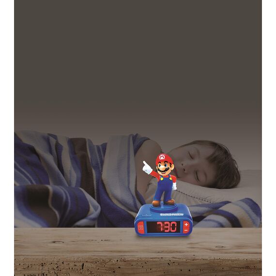 Lexibook, Super Mario, Mario Nightlight Wecker, Sounds und Melodien, hintergrundbeleuchtetes LCD-Display, beleuchtet, Snooze, Blau, RL800NI