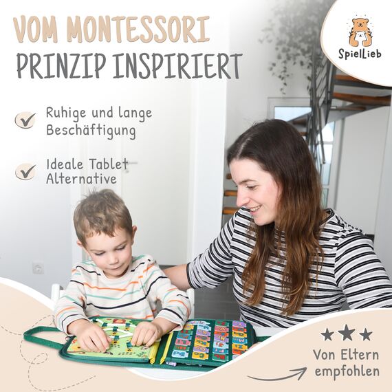 SpielLieb® Montessori Busy Board 3 Jahre - interaktives Activity Board Spielzeug für Kleinkinder - Beschäftigung für Auto & Flugzeug - Ideales Busy Book Geschenk für Entwicklung & Motorik