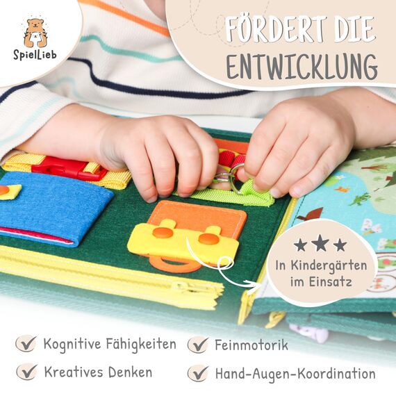 SpielLieb® Montessori Busy Board 3 Jahre - interaktives Activity Board Spielzeug für Kleinkinder - Beschäftigung für Auto & Flugzeug - Ideales Busy Book Geschenk für Entwicklung & Motorik