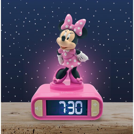 Lexibook, Disney Minnie, Minnie Nachtlicht Wecker, Klänge und Melodien, LCD-Bildschirm mit Hintergrundbeleuchtung, Leuchtend, Snooze, rosa, RL800MNLXB