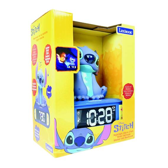 Lexibook, Disney Stitch, Stitch Nachtlicht Wecker, Klänge und Melodien, LCD-Bildschirm mit Hintergrundbeleuchtung, beleuchtet, Schlummerfunktion, Blau, RL800DLXB