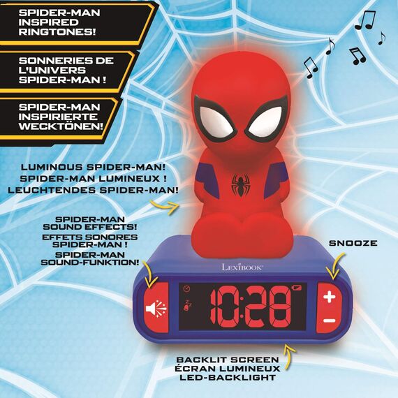 Lexibook, Spider-Man, Nachtwecker, Sounds und Melodien, LCD-Bildschirm mit Hintergrundbeleuchtung, Leuchtanzeige, Schlummerfunktion, Blau/Rot, RL800SP