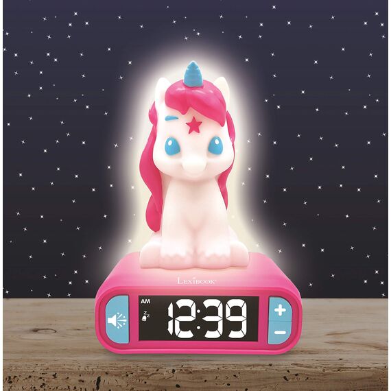 Lexibook, Einhorn, Nachtwecker, Sounds und Melodien, LCD-Hintergrundbeleuchtung, Leuchtanzeige, Schlummerfunktion, Pink, RL800UNI
