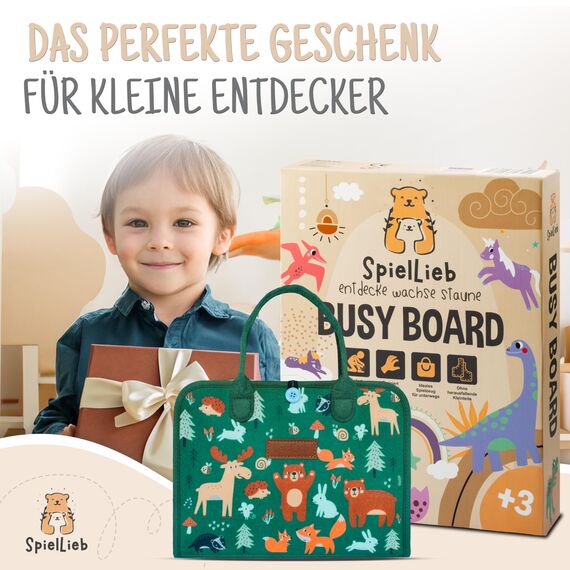 SpielLieb® Montessori Busy Board 3 Jahre - interaktives Activity Board Spielzeug für Kleinkinder - Beschäftigung für Auto & Flugzeug - Ideales Busy Book Geschenk für Entwicklung & Motorik