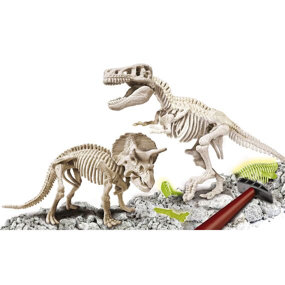 Clementoni 69408 Galileo Discovery Ausgrabungs Set T Rex und Triceratops, Spielzeug für Kinder ab 7 Jahren, Ausgraben von Dinosaurier Fossilien mit Ha mmer und Meißel, 7 x 35 x 26 cm