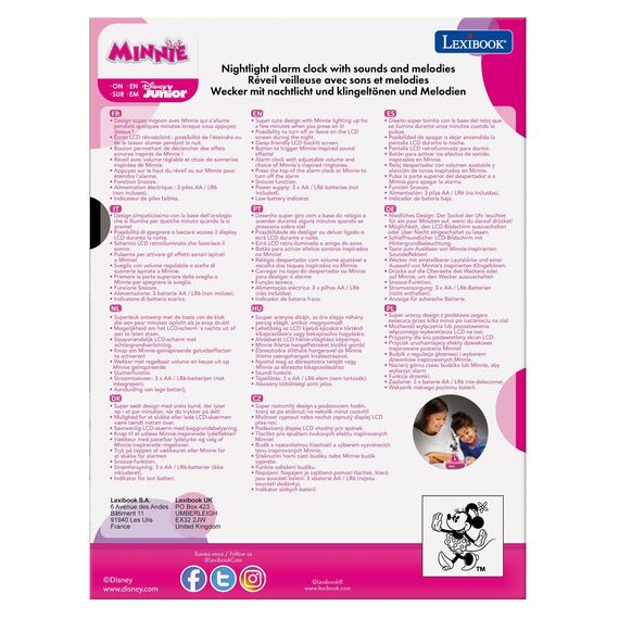 Lexibook, Disney Minnie, Minnie Nachtlicht Wecker, Klänge und Melodien, LCD-Bildschirm mit Hintergrundbeleuchtung, Leuchtend, Snooze, rosa, RL800MNLXB