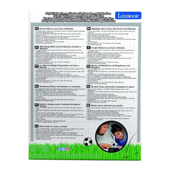 Lexibook - Schwarzer digitaler Fußball-Wecker mit Nachtlicht, Snooze-Funktion, Uhr, aufleuchtendem Fußball - RL800FOLXB