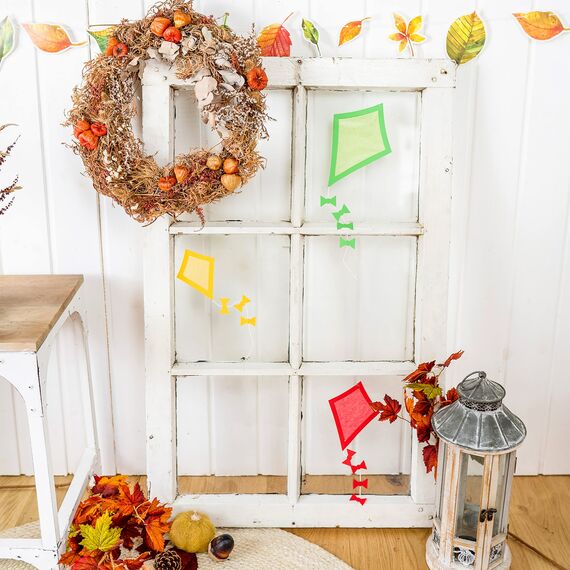Papierdrachen Fensterbilder - 24 vorgestanzte Drachen zum Basteln für Kinder - Herbstbasteln mit Tonkarton und Transparentpapier - Set 2