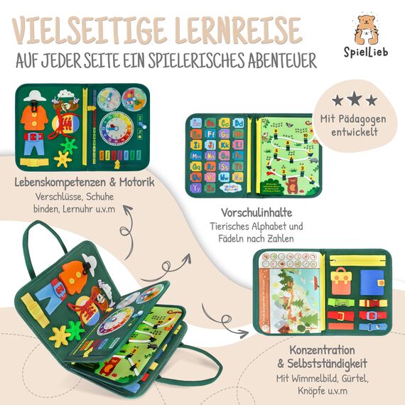 SpielLieb® Montessori Busy Board 3 Jahre - interaktives Activity Board Spielzeug für Kleinkinder - Beschäftigung für Auto & Flugzeug - Ideales Busy Book Geschenk für Entwicklung & Motorik