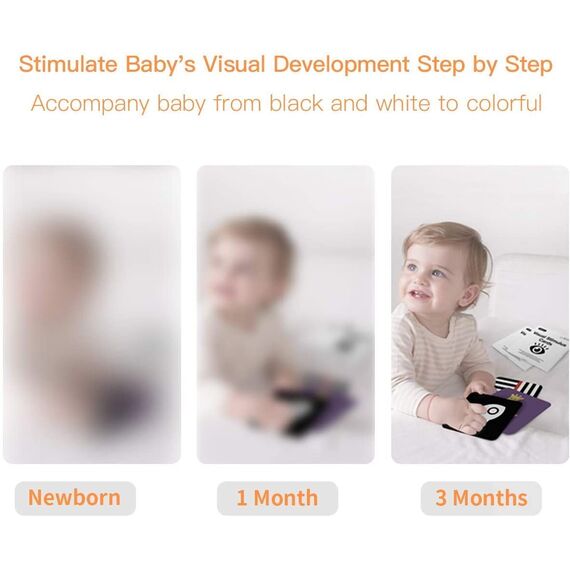 beiens High Contrast Baby Flashcard, 80 PCs 160 Seiten Schwarz Weiß Bunte Visuelle Stimulation Lernaktivitätskarte für Babys 0-3-6-12-36 Monaten, 5,5'' x 5,5'' Neugeborenes Spielzeug Babygeschenk