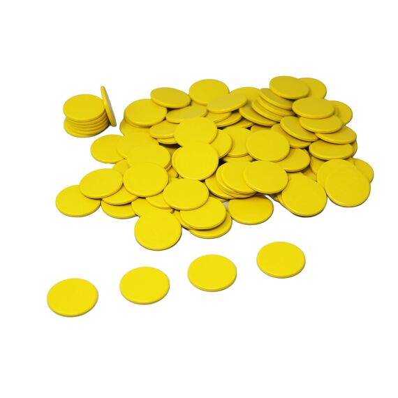 WISSNER Spielchips gelb (100 Stück) aus RE-Plastic® | Zählchips Marker Tokens ø 25 mm
