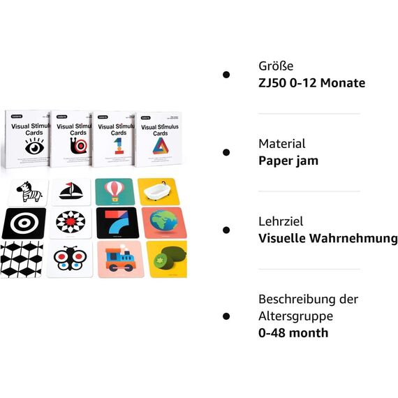 beiens High Contrast Baby Flashcard, 80 PCs 160 Seiten Schwarz Weiß Bunte Visuelle Stimulation Lernaktivitätskarte für Babys 0-3-6-12-36 Monaten, 5,5'' x 5,5'' Neugeborenes Spielzeug Babygeschenk
