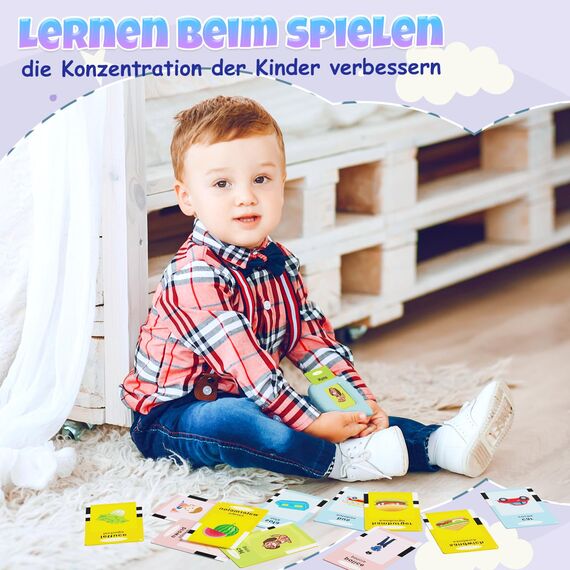 GUYUCOM Kinderspielzeug ab 2 Jahre, Sprechende Lernkarten Deutsch,194 Blätter Lernkarten 388 Wörter für Deutsch Lernen, Spielzeug für Mädchen und Jungen 2 3 4 5 6 Jahre (Blau)