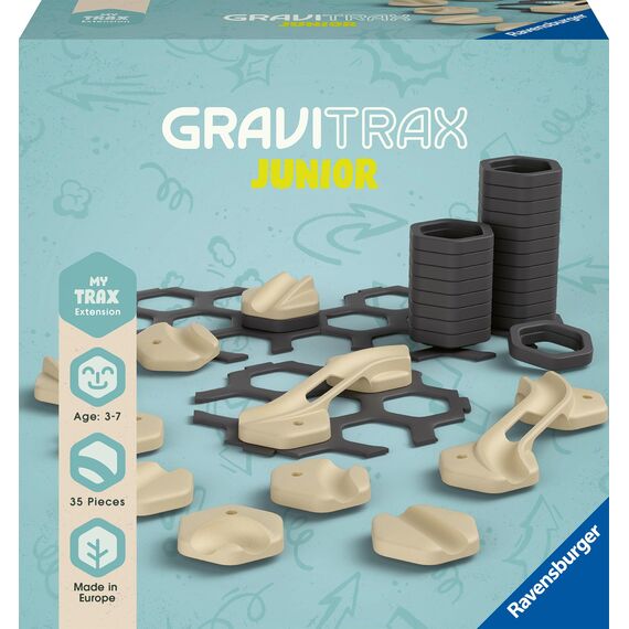 Ravensburger GraviTrax Junior Extension Trax - Erweiterbare Kugelbahn für Kinder, Murmelbahn überwiegend aus nachwachsenden Rohstoffen mit Themenwelten, Lern- und Konstruktionsspielzeug ab 3 Jahren