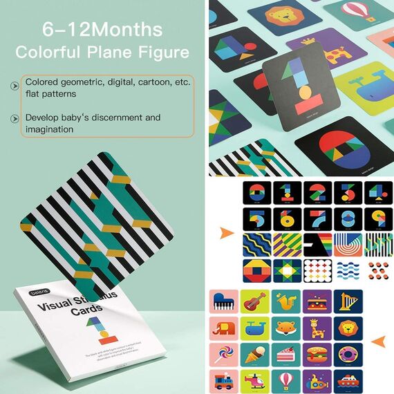 beiens High Contrast Baby Flashcard, 80 PCs 160 Seiten Schwarz Weiß Bunte Visuelle Stimulation Lernaktivitätskarte für Babys 0-3-6-12-36 Monaten, 5,5'' x 5,5'' Neugeborenes Spielzeug Babygeschenk