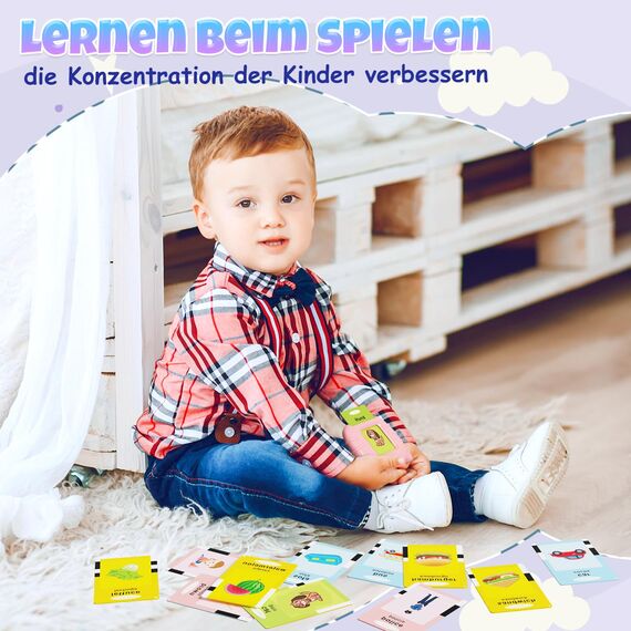 GUYUCOM Kinderspielzeug ab 2 Jahre, Sprechende Lernkarten Deutsch,194 Blätter Lernkarten 388 Wörter für Deutsch Lernen, Spielzeug für Mädchen und Jungen 2 3 4 5 6 Jahre(Rosa)