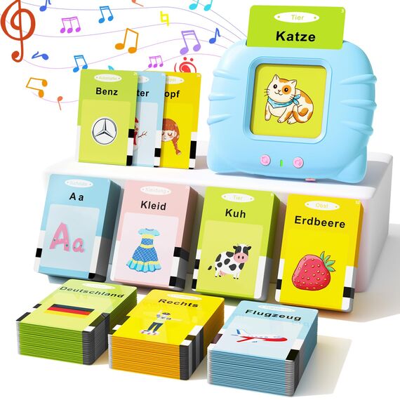 GUYUCOM Kinderspielzeug ab 2 Jahre, Sprechende Lernkarten Deutsch,194 Blätter Lernkarten 388 Wörter für Deutsch Lernen, Spielzeug für Mädchen und Jungen 2 3 4 5 6 Jahre (Blau)