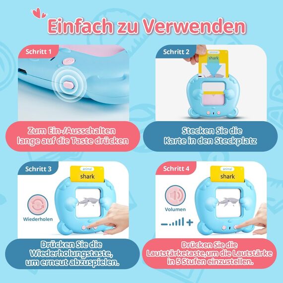 AHJ 510 Wörter Sprechende Lernkarten Deutsch, 255 Blätter, Interaktives Sprachspiel für Kinder ab 2-6 Jahren