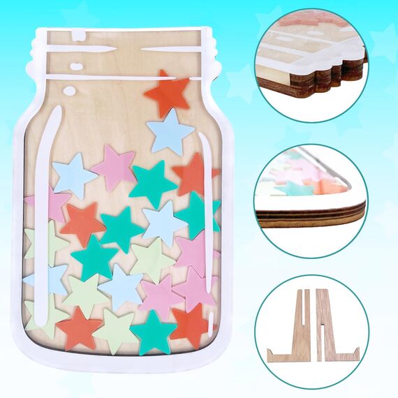 ONECK Belohnungsglas für Kinder, Reward Jar Belohnungssystem mit 30 Sternen, Standfuß & 2 Magnetleisten, Sterne Anreizglas aus Holz Motivationsglas für gutes Benehmen, Zuhause & Klassenzimmer