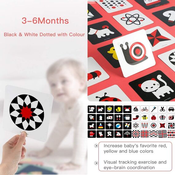 beiens High Contrast Baby Flashcard, 80 PCs 160 Seiten Schwarz Weiß Bunte Visuelle Stimulation Lernaktivitätskarte für Babys 0-3-6-12-36 Monaten, 5,5'' x 5,5'' Neugeborenes Spielzeug Babygeschenk