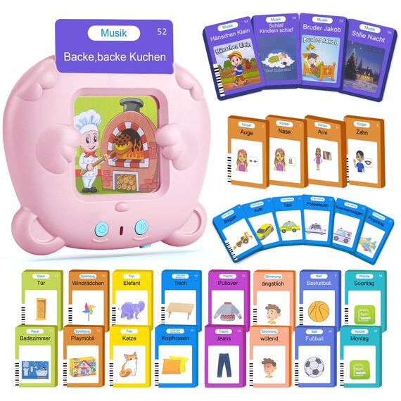 AHJ 510 Wörter Sprechende Lernkarten Deutsch, 255 Blätter, Flash Karten Deutsch, Interaktives Sprachspiele Deutsch Interaktives Lernkarten für Kinder ab 2-6 Jahr