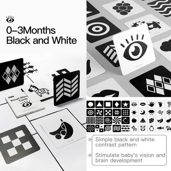 beiens High Contrast Baby Flashcard, 80 PCs 160 Seiten Schwarz Weiß Bunte Visuelle Stimulation Lernaktivitätskarte für Babys 0-3-6-12-36 Monaten, 5,5'' x 5,5'' Neugeborenes Spielzeug Babygeschenk