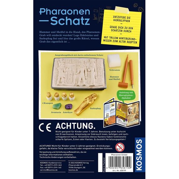 Kosmos 658199 Pharaonen-Schatz, Ausgrabungs-Set, Grabe echte Edelsteine und Sarkophage selbst aus, mit Hammer und Meißel, Experimentierset für Kinder ab 7 Jahre