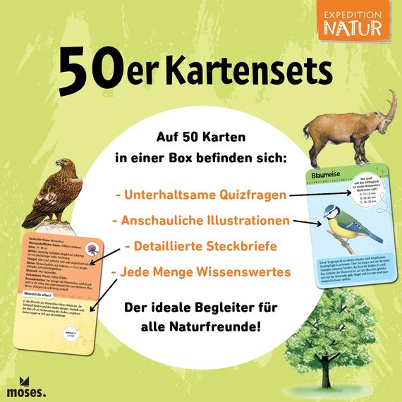 moses. Expedition Natur - 50 heimische Wald- und Wildtiere, Entdeckerkarten zur Bestimmung von Tierarten, Outdoor-Spielzeug für Kinder ab 6 Jahren