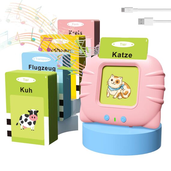 GUYUCOM Kinderspielzeug ab 2 Jahre, Sprechende Lernkarten Deutsch,194 Blätter Lernkarten 388 Wörter für Deutsch Lernen, Spielzeug für Mädchen und Jungen 2 3 4 5 6 Jahre(Rosa)