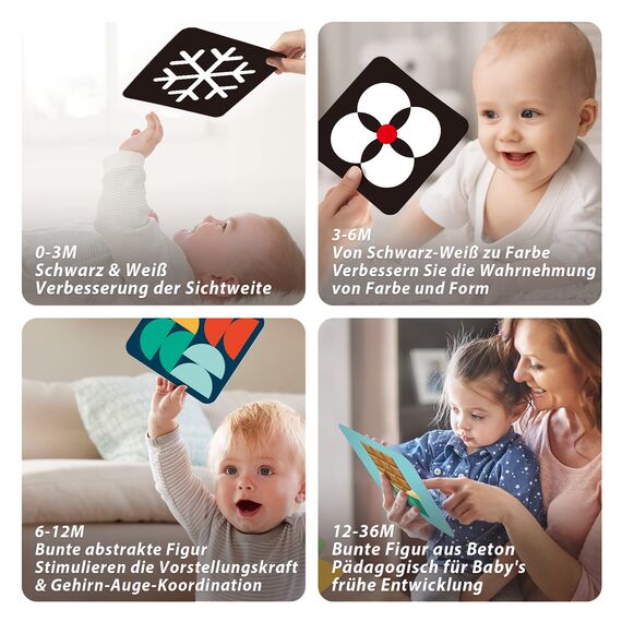Hahaland Kontrastkarten Baby Spielzeug ab 0 3 6 12 36 Monate,80 Karten, Schwarz Weiß Flash Karten, Kontrast Spielzeug für Neugeborenen, Visual Stimulus Lernkarten,Baby Geschenk Geburt,5.9″x 5.9″