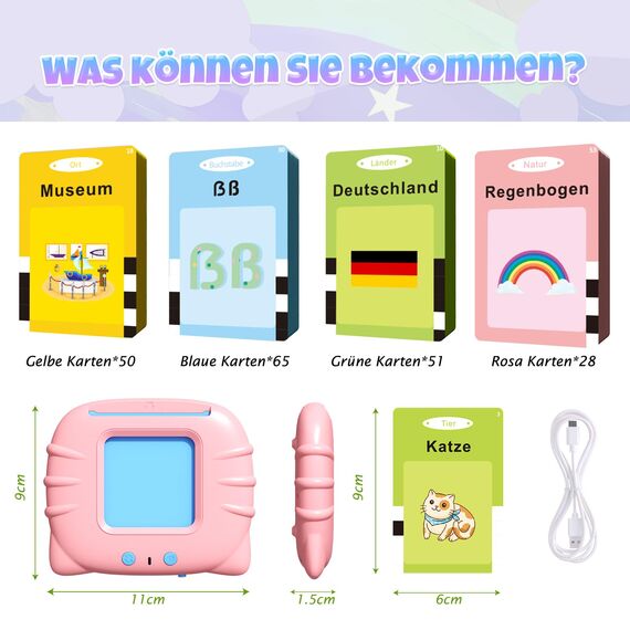 GUYUCOM Kinderspielzeug ab 2 Jahre, Sprechende Lernkarten Deutsch,194 Blätter Lernkarten 388 Wörter für Deutsch Lernen, Spielzeug für Mädchen und Jungen 2 3 4 5 6 Jahre(Rosa)