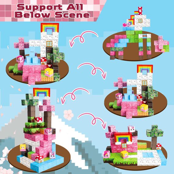 Annexfun Magnetische Bausteine 100 Stück - Baue Dein Magisches Einhorn mit Prinzessin & Schloss! Fantasievolle Magnetische Bauwelt Spielzeug ab 4 Jahren für Mädchen 4-8 Jahre