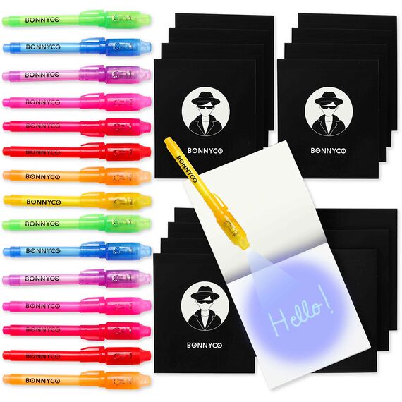 BONNYCO UV Stift und Notizbuch, 16 Stück Mitgebsel Kindergeburtstag Jungen, Mädchen. Kindergeburtstag Gastgeschenke, Kleine Geschenke für Kinder, Adventskalender Inhalt. Mini Geschenke