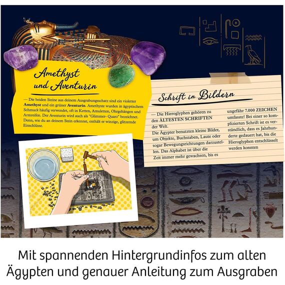 Kosmos 658199 Pharaonen-Schatz, Ausgrabungs-Set, Grabe echte Edelsteine und Sarkophage selbst aus, mit Hammer und Meißel, Experimentierset für Kinder ab 7 Jahre